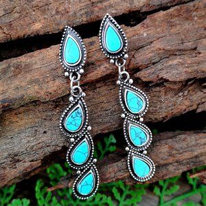 NWOT Antiqued Turquoise & Silver Long Earrings